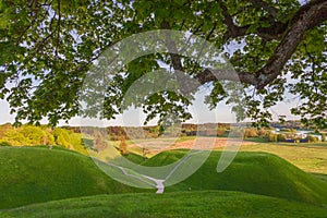 Lithuanian historic capital Kernave, green landscape of Kernave mounds