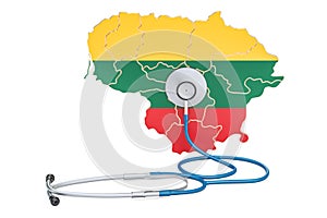 Lithuanian map with stethoscope, national health care concept, 3