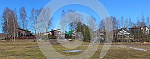 Lithuanian no name village March spring panoramic landscape