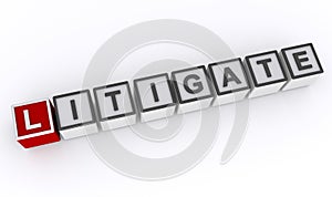 litigate word block on white photo