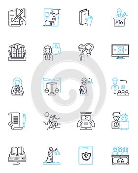 Litigation rights linear icons set. Advocacy, Legal, Justice, Rights, Lawsuit, Litigate, Defense line vector and concept photo