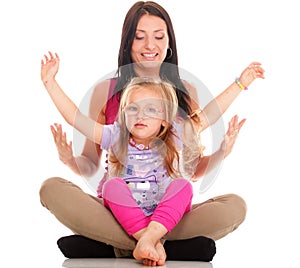 Litle baby laughing toddler girl playing mom doing fun