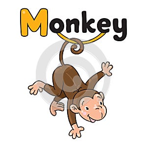 Litle funny monkey on lians. Alphabet M