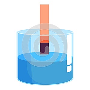 Litmus paper measuring ph of blue liquid in beaker