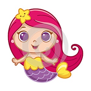 Littel Mermaid Cartoon Vector Illustration