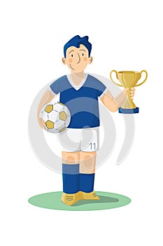 Littel soccer player with cup