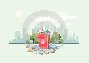 Littering Garbage around the Trash Bin on the Street photo