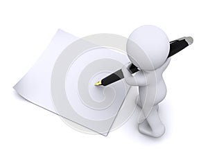 Little 3d character write a card with big pen