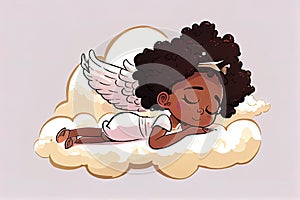 little african american angel sleeping on a cloud, Generative Ai