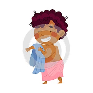 Little African American Boy Standing with Towel Drying Himself after Having a Shower Vector Illustration photo