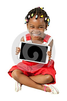 Little african american girl holding tablet pc