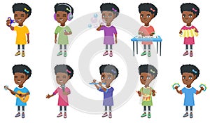 Little african girl vector illustrations set. photo