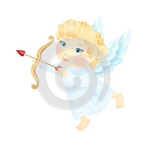 Little angel boy, Cupid with bow and arrow. Valentine`s Day, Romantic clipart.