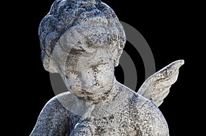 Little angel praying. Black and white style. Isolate concept children`s mortality, depression photo