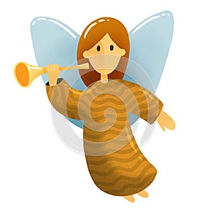 Little angel with wings holds a musical instruments drawing in k