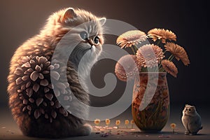 Little animals like Porcupine, rat, dog, cat, bunny and a flowers world 3D fantasy art, kid wall art, frame artwork photo