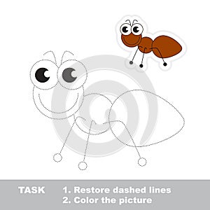 Little ant to be traced. Vector trace game.