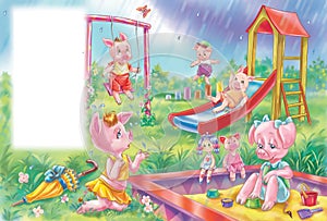 Little anthro piglets at the playground cartoon beautiful illustrationsabout healthcare