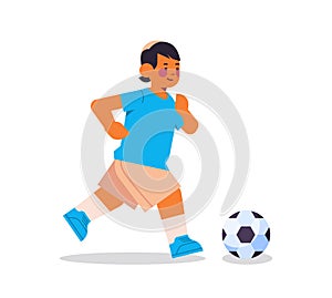 Little arab boy playing football healthy lifestyle childhood concept full length isolated