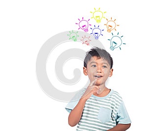 little asian boy thinking and smiling