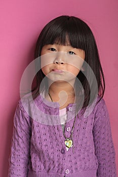 little asian chinese girl with sad face