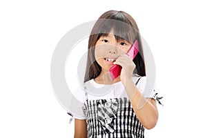 Little asian girl calling by phone