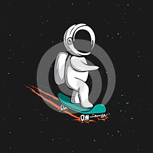 Little astronaut rides on skateboard