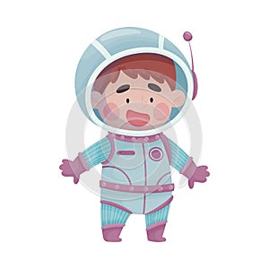 Little Astronaut Wearing Spacesuit Exploring the Moon Vector Illustration