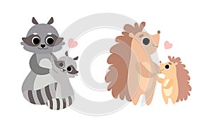 Little Baby Animal and Their Mom Cuddling and Loving Each Other Vector Set