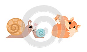 Little Baby Animal and Their Mom Cuddling and Loving Each Other Vector Set