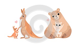 Little Baby Animal and Their Mom Cuddling and Loving Each Other Vector Set