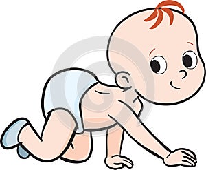 Little baby boy crawls on all four extremities photo