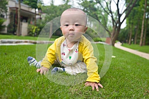 Little baby boy on the grass