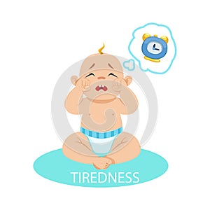 Little Baby Boy In Nappy Tired And Wants To Sleep, Part Of Reasons Of Infant Being Unhappy And Crying Cartoon