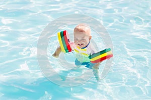 Little baby boy playing in swimming pool