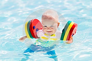 Little baby boy playing in swimming pool