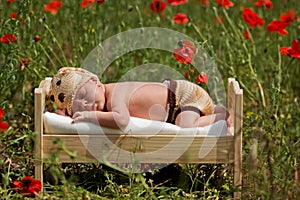 Little baby boy, sleeping in a little bed in a pop