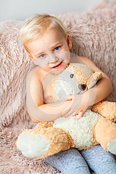Little baby boy with Varicella virus or Chickenpox bubble rash