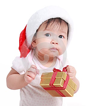 Little baby celebrates Christmas. New Year's holidays.