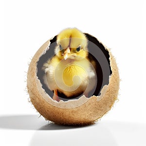 A little baby chick hatching out of his egg isolate on white background