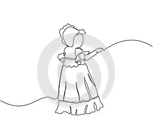 Little baby in christening clothes one line art. Continuous line drawing of child, childhood, play, boy, girl, sacrament