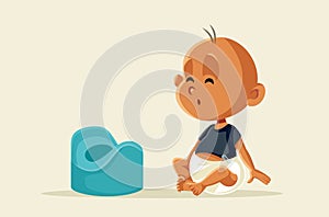 Little Baby Curious About Potty Training Vector Cartoon Illustration