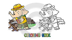 Little baby elephant. Scout camp coloring book