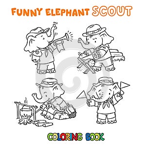 Little baby elephant. Scout camp Coloring book set