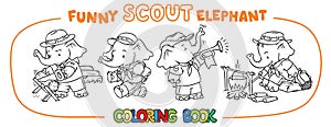 Little baby elephant. Scout camp Coloring book set
