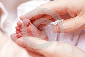 Little baby feet close up
