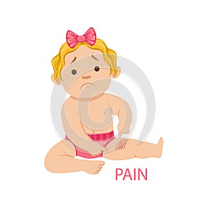 Little Baby Girl In Nappy Having Pain From A Scratch, Part Of Reasons Of Infant Being Unhappy And Crying Cartoon