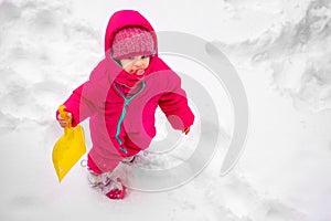 Little baby girl view play snow wearpink child ski suit winter