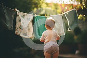 little baby hang reusable diapers , concept of Environmental Consciousness, created with Generative AI technology