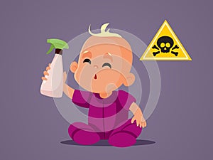 Little Baby Holding a Poison Sprayer Bottle Concept Illustration